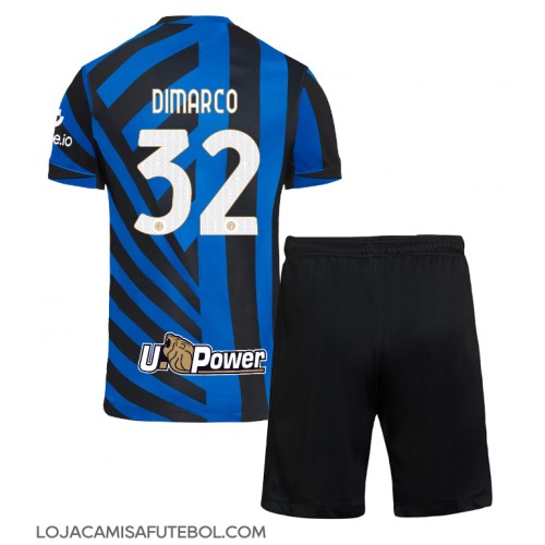 Camisa de Futebol Inter Milan Federico Dimarco #32 Equipamento Principal Infantil 2024-25 Manga Curta (+ Calças curtas)